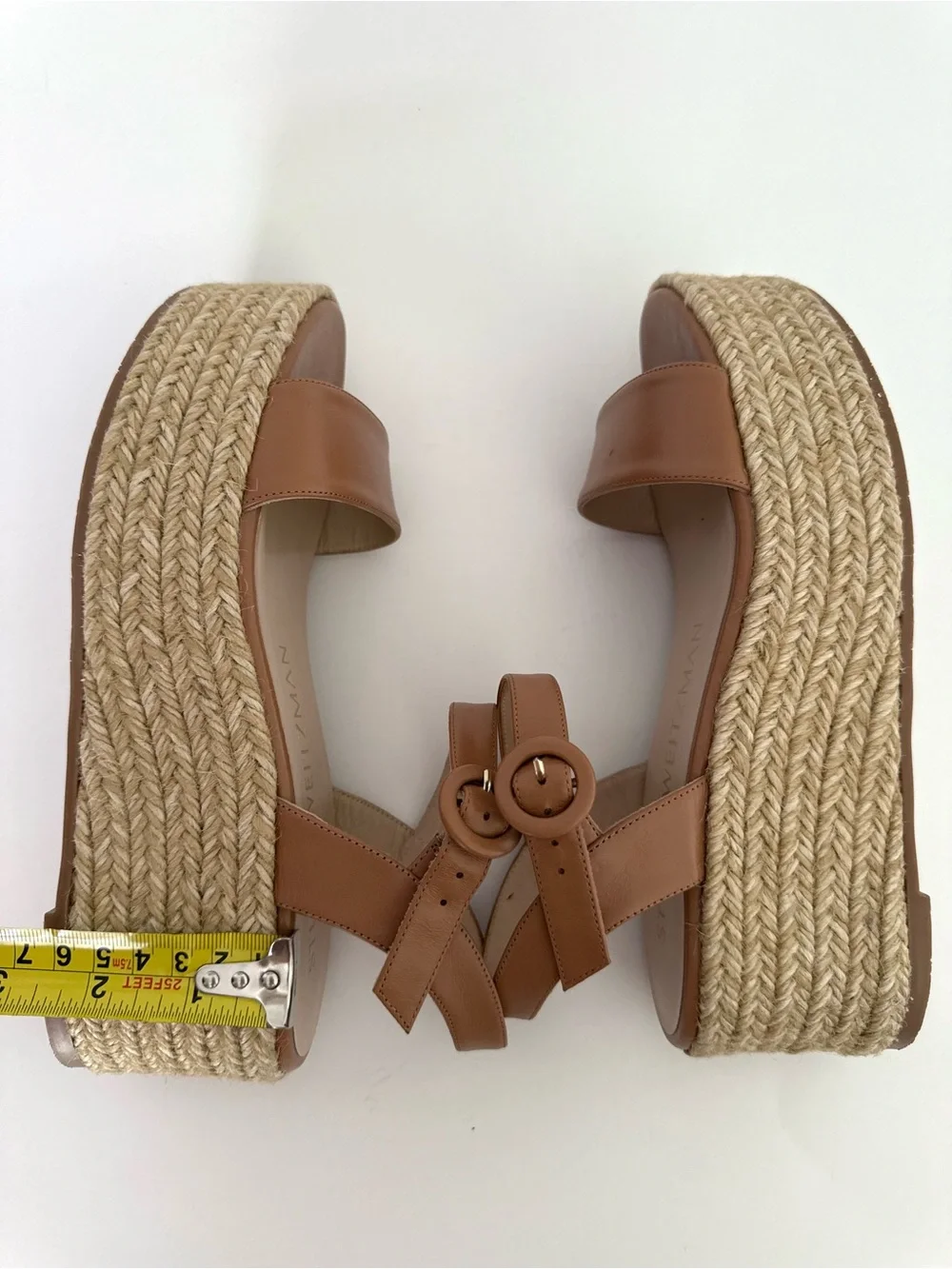 EUC Stuart Weitzman Platform Espadrille Sandals in Tan Leather